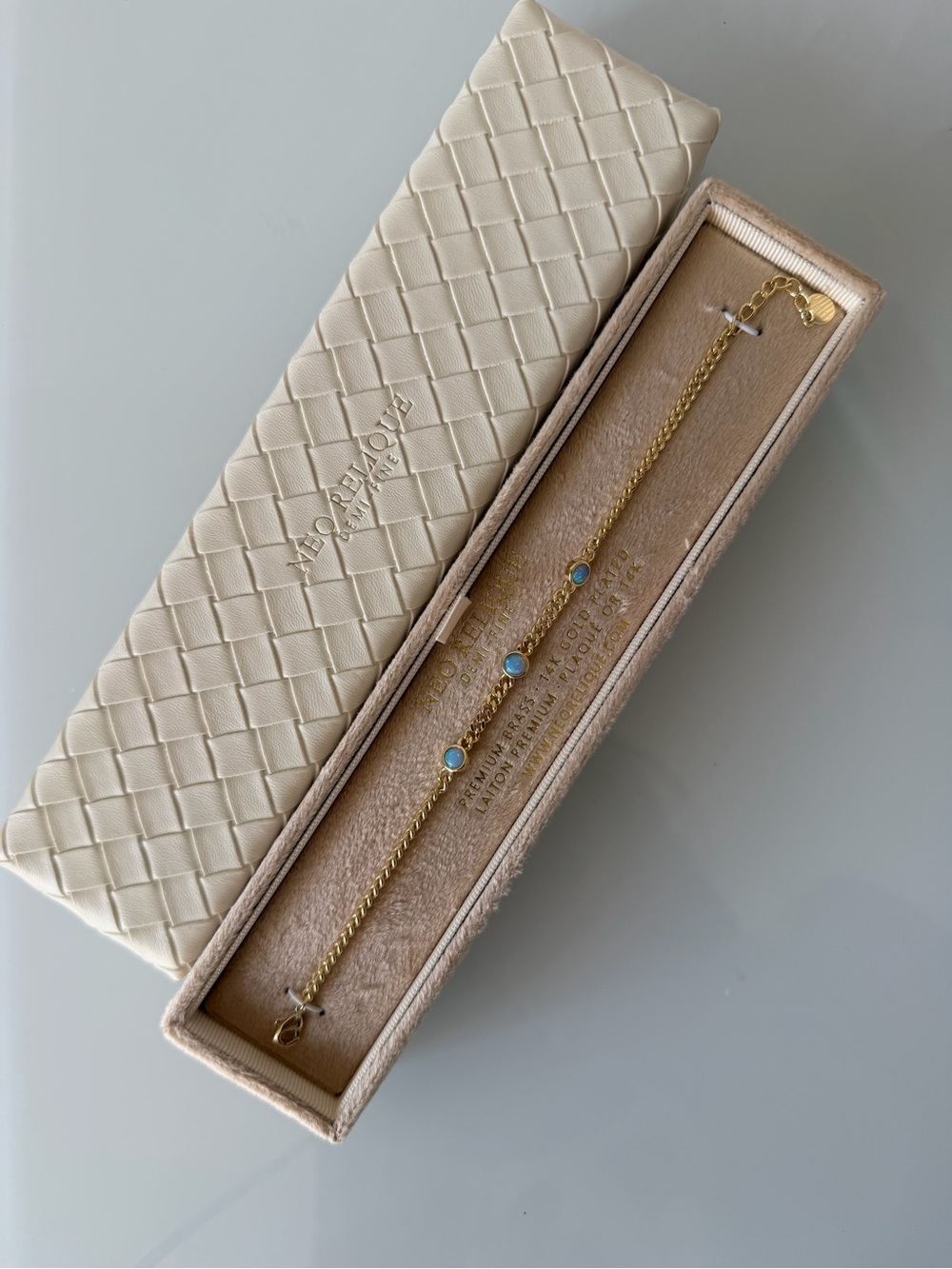 Gold blue opal link Bracelet